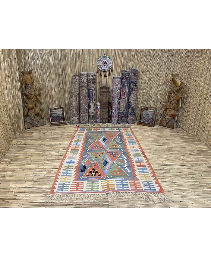 Handmade Turkish Kayseri Nomadic Original  Wool on Wool Kilim – FREE SHIPPING..!